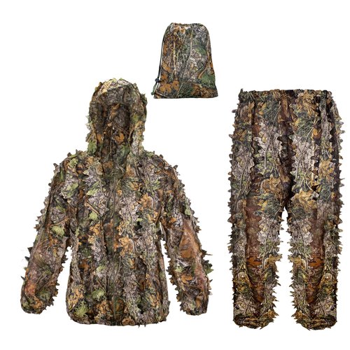 Ghillie Suit, Adult 3D Leafy Suit for Hunting, Hunting Gear Including Leafy Jacket, Camo Hunting Pants and Carry Bag, Lightweight Leafy Camo Suit for Turkey Hunting, Outdoor Jungle and Halloween M