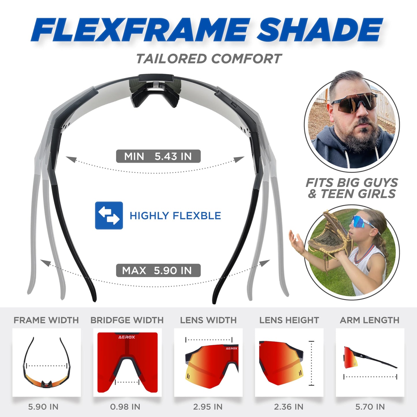 AEROX Running Sunglasses and Sports Glasses for Men and Women - Shades for Cycling and Baseball