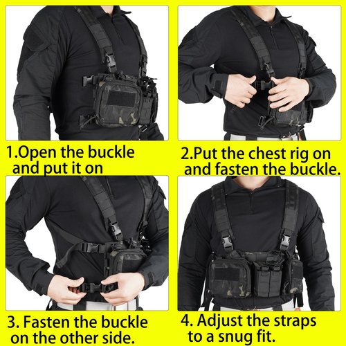 SIVIGEAR Adjustable Tactical Chest Rig with Detachable GP Pouch, 9mm/5.56 Mag Pouch, H-Harness - Durable, Comfortable