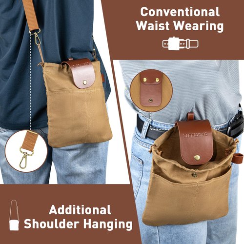 TIEFUMYO Foraging Bag Waxed Canvas Outdoor Camping Foraging Pouch Water Resistant Collapsible Brown Mushroom Bushcraft Belt Tool Bag for Travel Hiking Backpacking