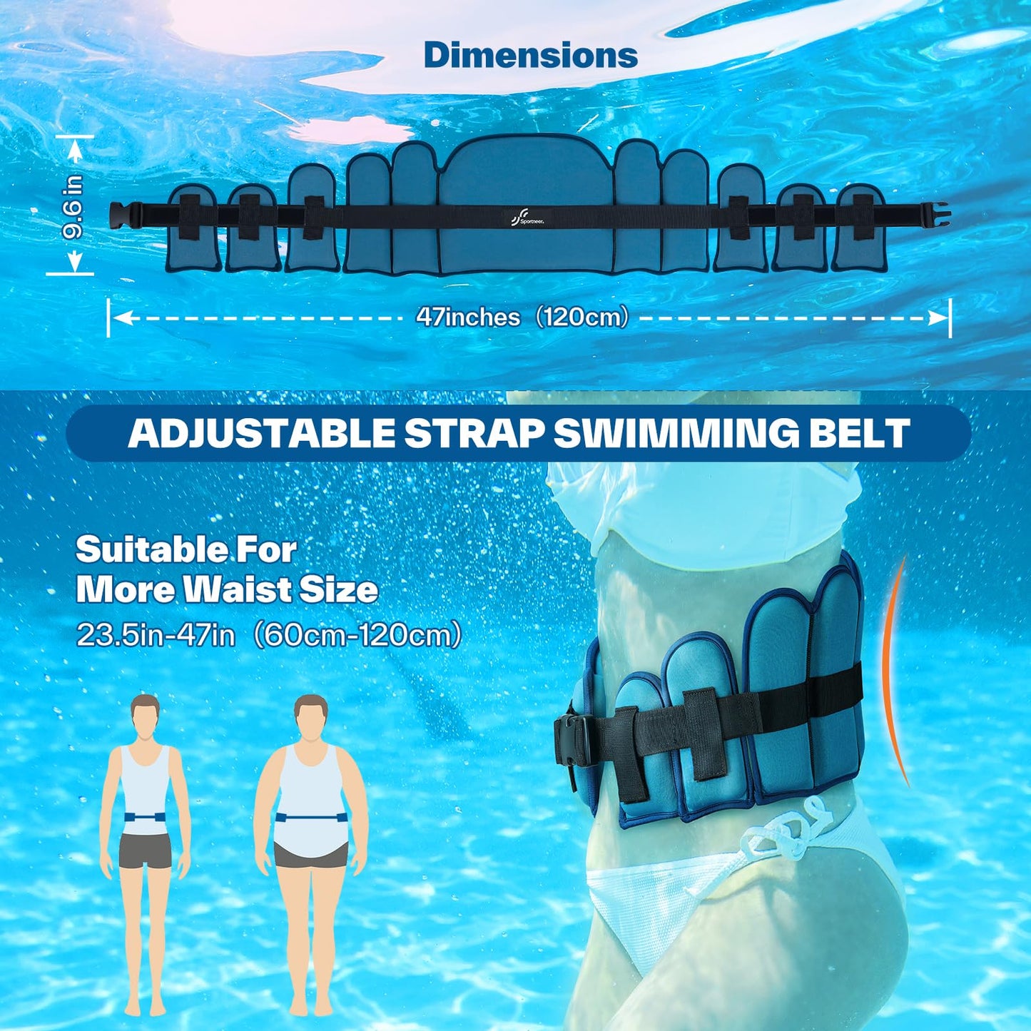 Aqua Belt Water Aerobics Equipment: Sportneer Swimming Pool Exercise Aqua Float Belts Jogger Floatation Buoyancy Belt Aquatic Training Accessories for Adults Youth Fitness Workout Therapy L