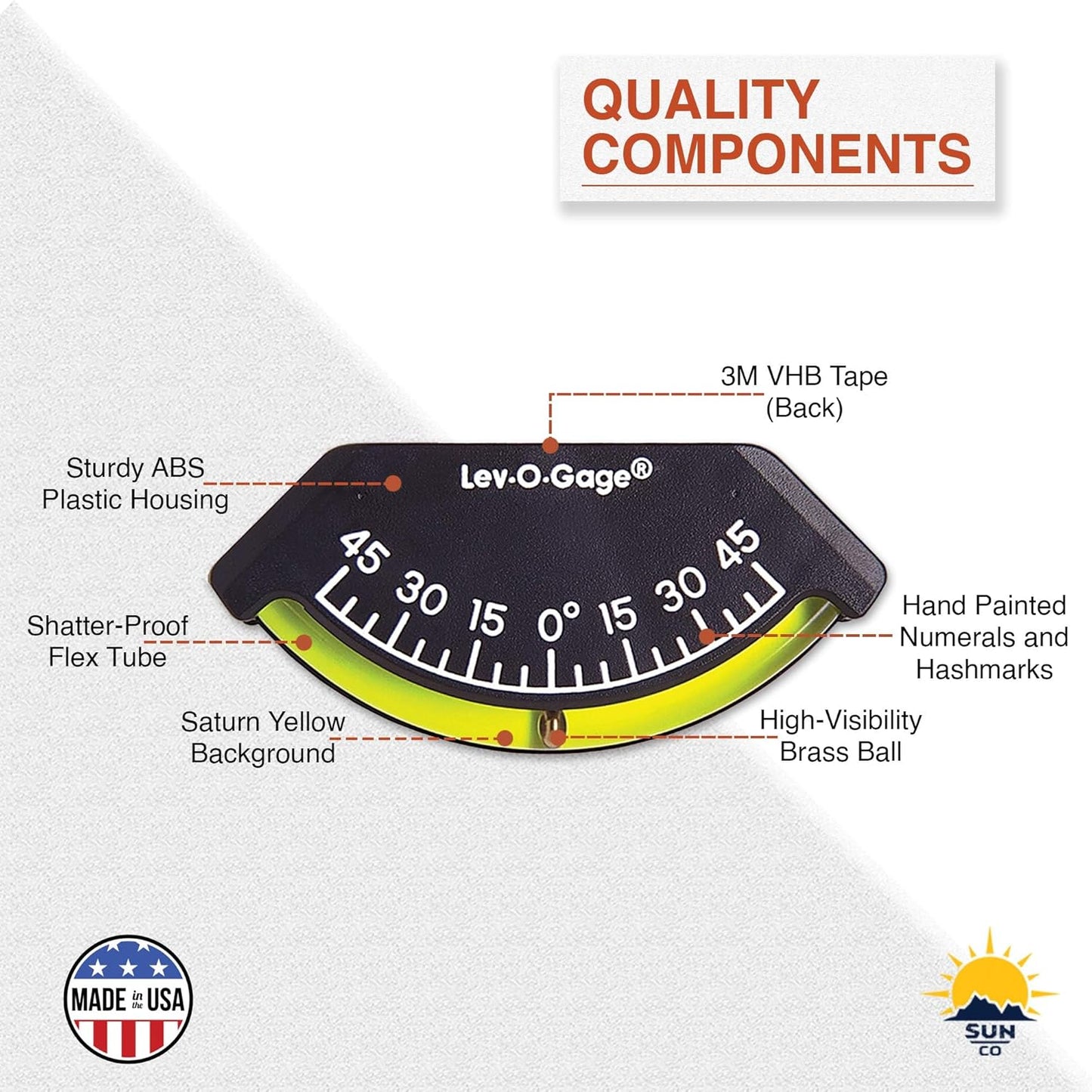 Sun Company Lev-o-gage Heel-Angle Sailing Clinometer (Marine Model) | Mounts on Bulkhead of Boat