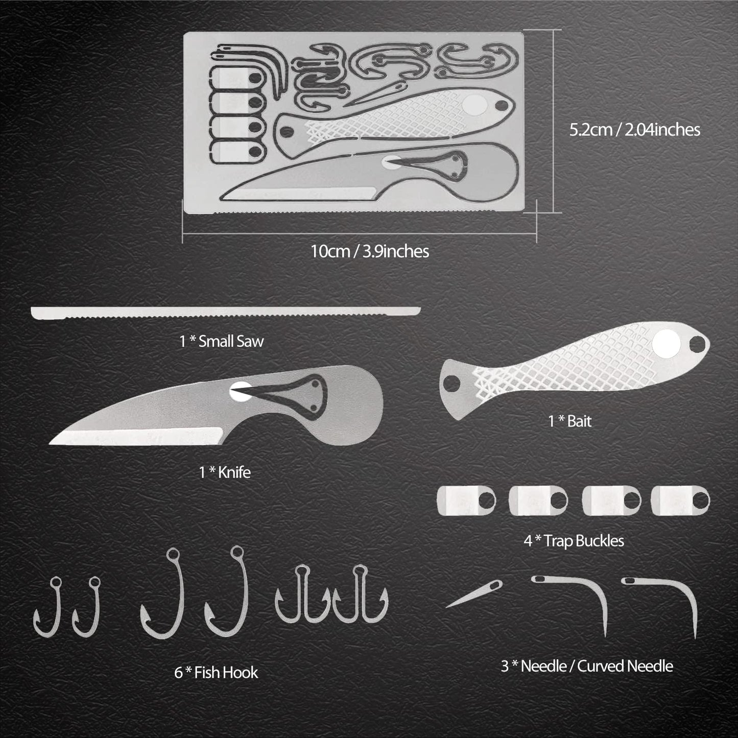 Hukado 9PCS Survival Card Multitool Camping Kit with Fishing Line Gear, Multipurpose Credit Card Wallet Portable Survival Tool with Felt Bag for Outdoor Fishing Hiking Hunting