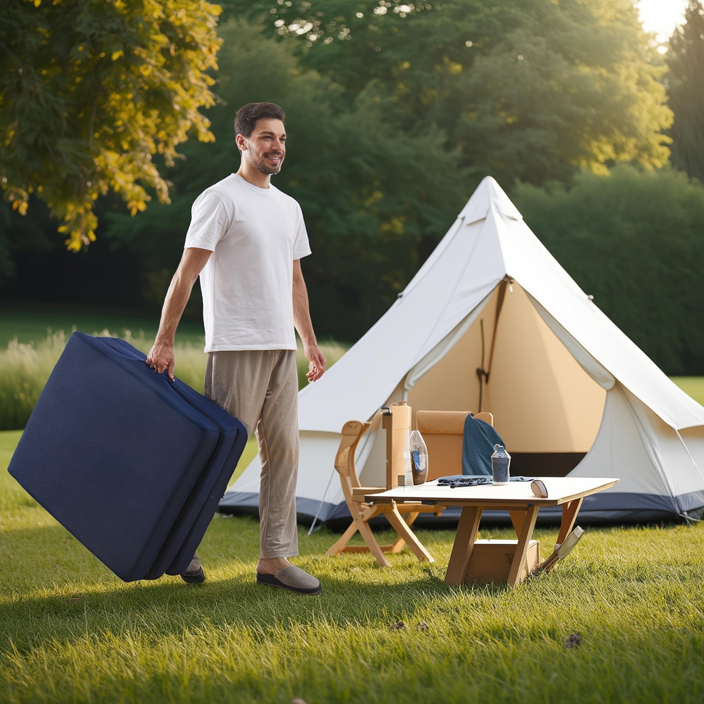 Jamdok 75 X 30 X 3 Inch Foam Folding Sleeping Pad,Trifold Mattress,Machine Washable Mesh Cover,Cot Size Floor Mattress Topper,Guest Bed for Adult,Camping Mat