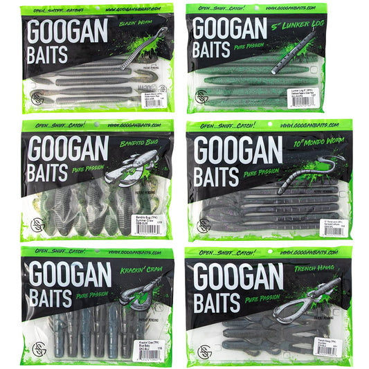Googan Squad Baits Sampler – Soft Plastic Lure Kit for Bass Fishing – Includes Bandito Bug, Blazin’ Worm & More – Freshwater & Saltwater Compatible