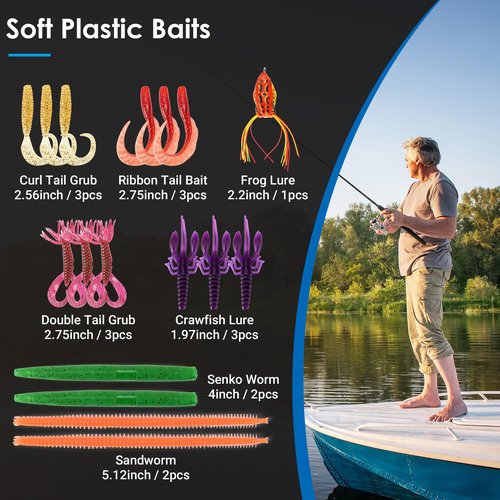 SMMYMGF Fishing Lures Tackle Box Kit,Saltwater Freshwater Fishing Gear and Equipment,Including Bionic Swimbait,Top Water baits,Soft Plastic Baits, Accessories etc for Bass,Trout, Salmon.