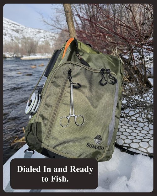 SUMATO Fly Fishing Tenkara Sling Pack with Dual Rod Quiver - 5 Pocket Storage - Lightweight & Comfortable - Unisex - Multi-Use Outdoor Adjustable Backpack