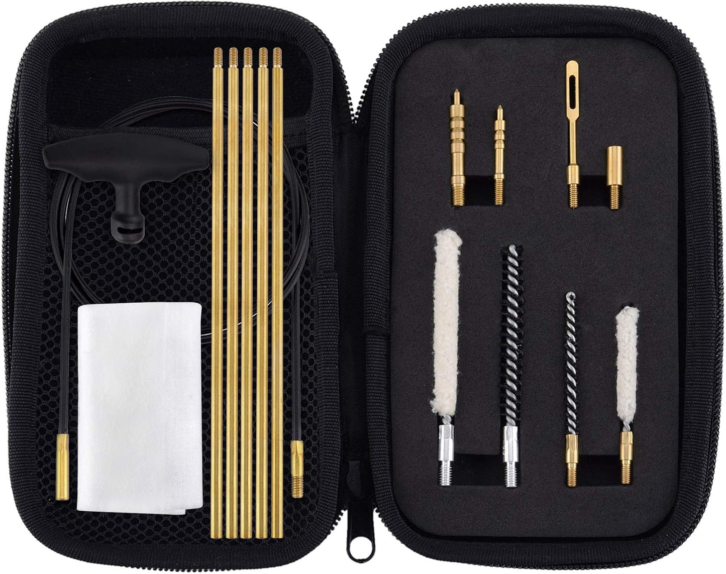 Raiseek .177 Cal & .22 Cal Airgun Cleaning Kit with Cotton Mop Brass Cleaning Rod Nylon Brushes in Zippered Organizer Compact Case