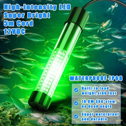2 Pcs 12V 10W Green Underwater Fishing Light Submersible Lure Bait Light LED Fishing Attracting Light Night Green Glow Fishing Finder Lamp for Pool Boat Sea Ice Fishing Crappie Squid Shad Shrimp