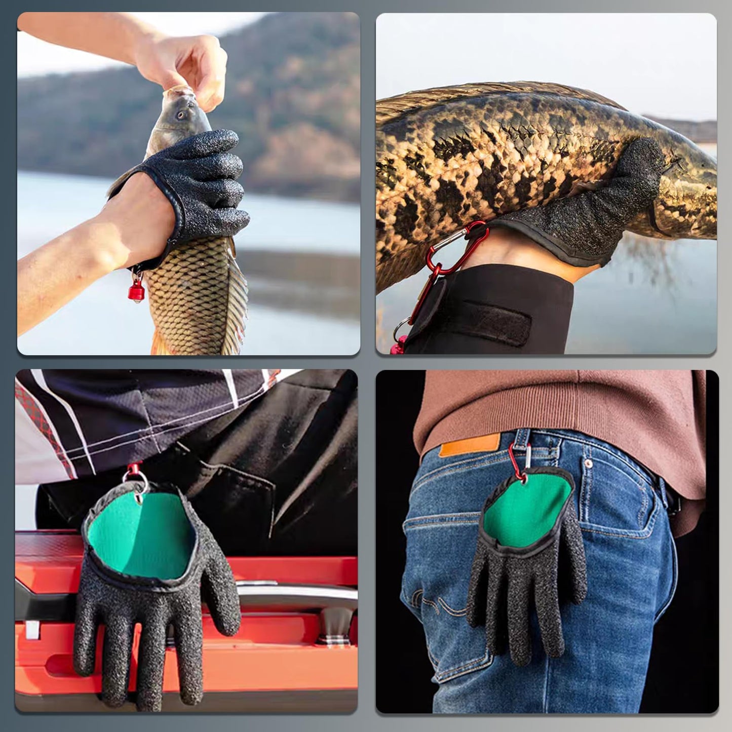 2Pcs Fishing Gloves with Magnet Release - Professional Anti-Slip Catch Fish Gloves,Puncture Proof Ice Fishing Glove for Handling,Catching,Cleaning,Hunting,Fisherman Fishing Accessories (Large)