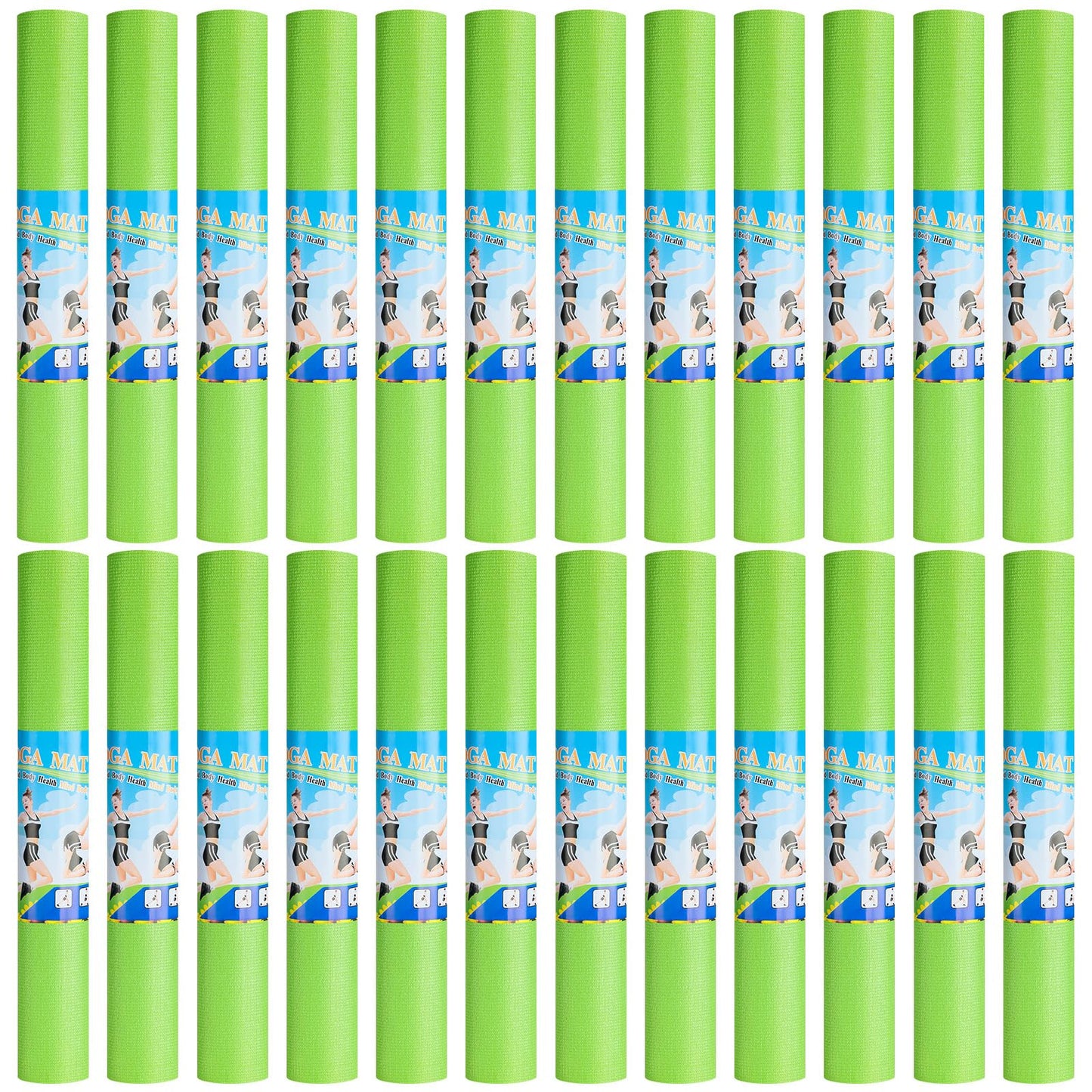 Funtery 24 Pcs 3 mm Thick Yoga Mat Bulk Exercise Workout Mat Non Slip Fitness Yoga Pad for Women Gym Home Pilates(Green)