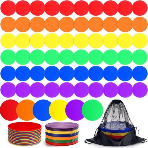 Haull 60 Pcs Spot Markers Floor Spots with Bag Non Slip Vinyl Poly Dots for Gym Floor Basketball Football Soccer Sports Speed Agility Training Gym Dance Classroom(4.72 Inch)