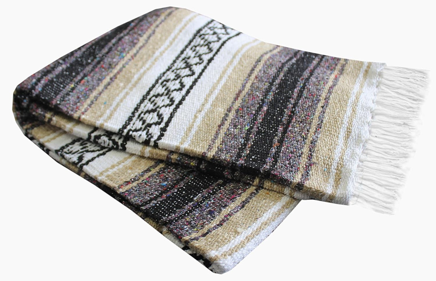 Authentic Del Mex Large Mexican Blanket - Woven Falsa Throw (70"x50") for Beach, Yoga & Outdoor Decor - Pink/Tan