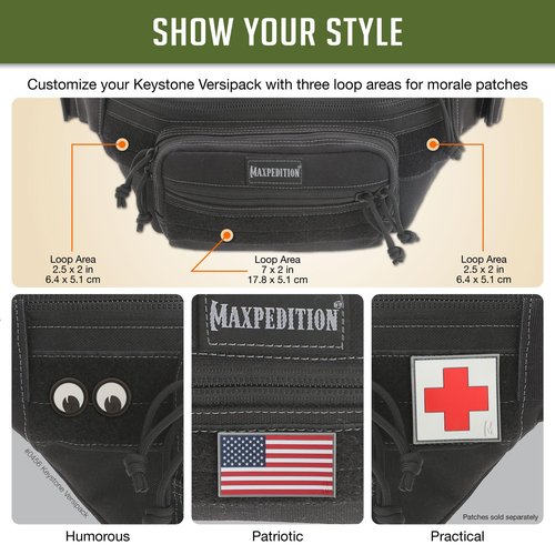 Maxpedition Keystone Versipack (14” x 6” x 6”) Tactical Crossbody Fanny Pack for Everyday Carry (Black) 0456B