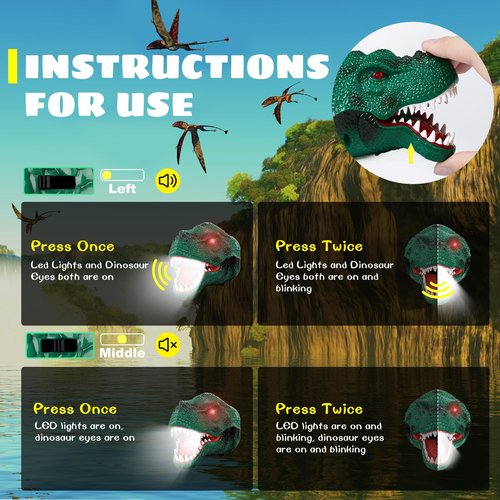Dysaim Kids Headlamp,Rechargeable T-Rex Dinosaur Headlamp for Kids and LED Head Lamp Camping Gear Flashlight,Hiking Accessories Headlight Toys,Four Light Modes Suitable for Reading/Party Gift