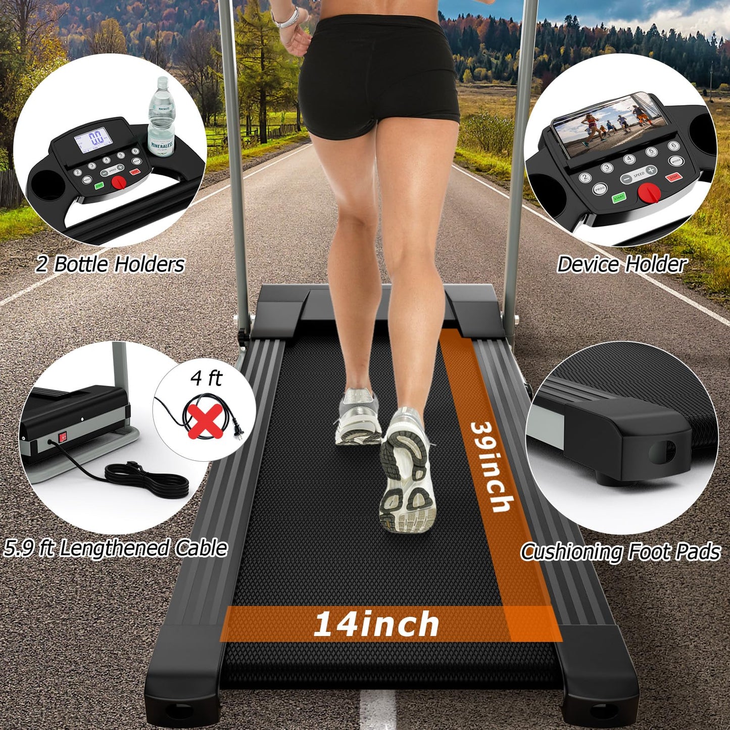 Goplus Foldable Treadmills for Home, Freestanding Folding Treadmill with 12 Preset Programs, Adjustable LCD Display, Pulse Sensors, Portable Compact Treadmill for Walking and Jogging (Black)