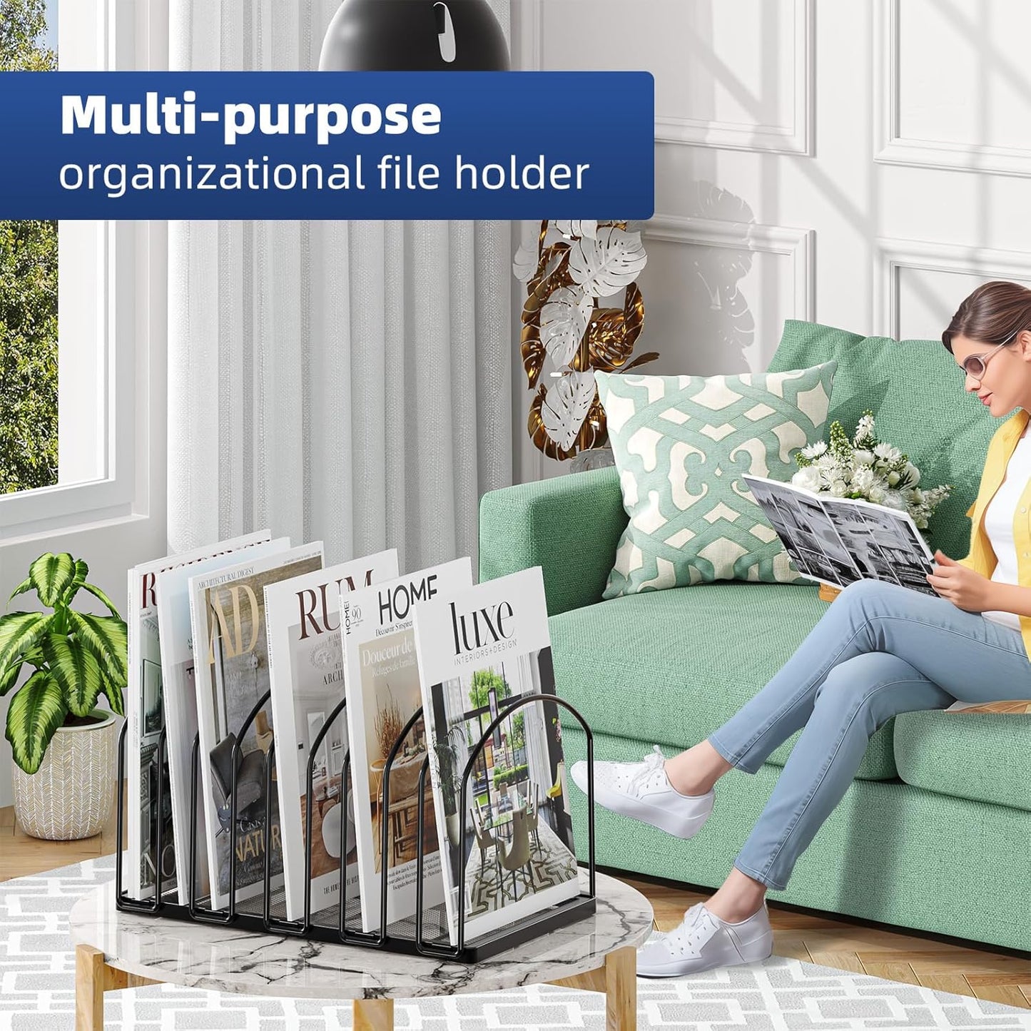 Simple Trending 9 Section Metal File Sorter Organizer for Desk, Vertical File Folder Stand for Home Office, Black