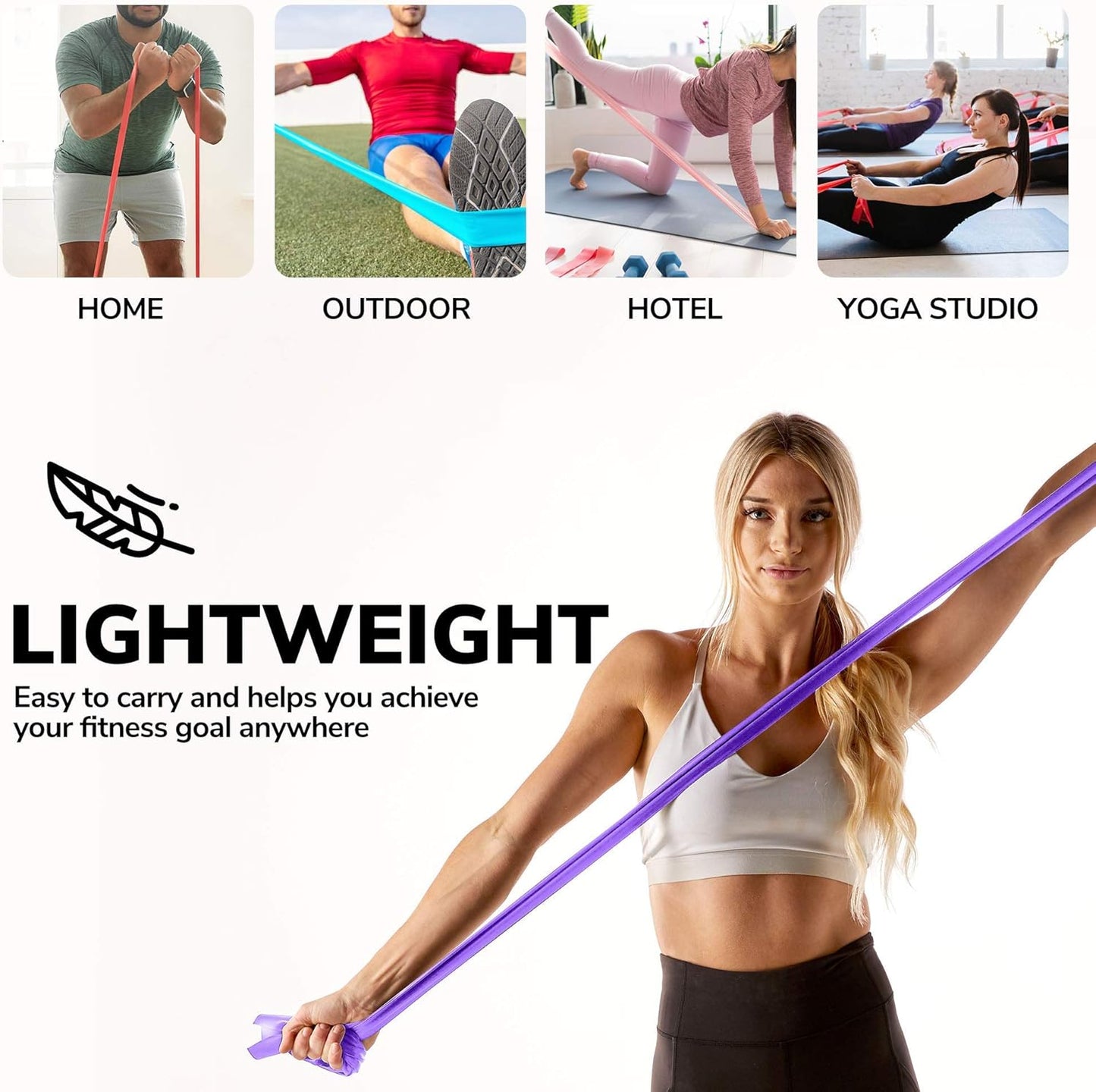 7Ft Long Resistance Bands for Stretching - Resistance Bands Set with Door Anchor - Exercise Bands Including Carry Pouch, E-Book & App - Latex-Free Workout Bands