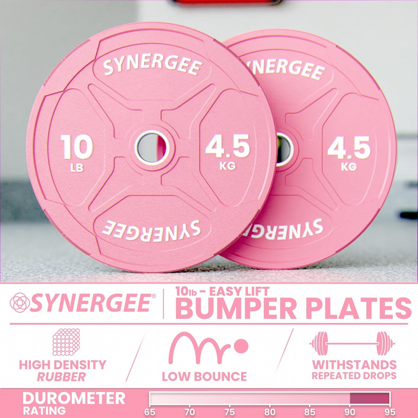 Synergee Bumper Plates – Durable Olympic Weight Plates, Low-Bounce Rubber for Strength Training, Powerlifting, and Functional Workouts.