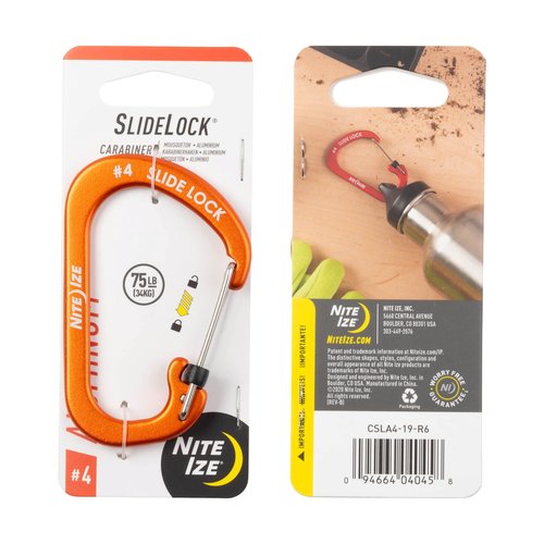 Nite Ize Aluminum SlideLock Carabiner - Daily Use & Lightweight Carabiner - Compact Aluminum Carabiner with Lock - Versatile Rectangular Carabiner - Size 4, Orange (4 Pack)