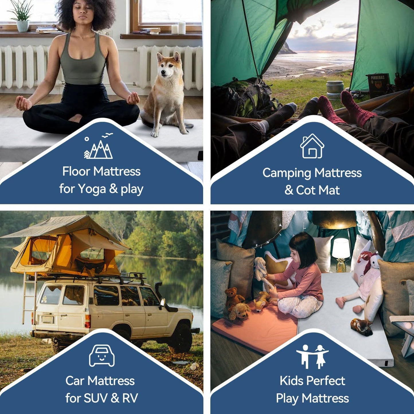 Memory Foam Camping Mattress,Portable Roll Up Sleeping Pad with Removable Waterproof Cover Travel Bag,Sleeping Mats for Car Indoor Outdoor Travel,CertiPUR-US Certified, Made in USA,Kid 63"×26"×2.5"