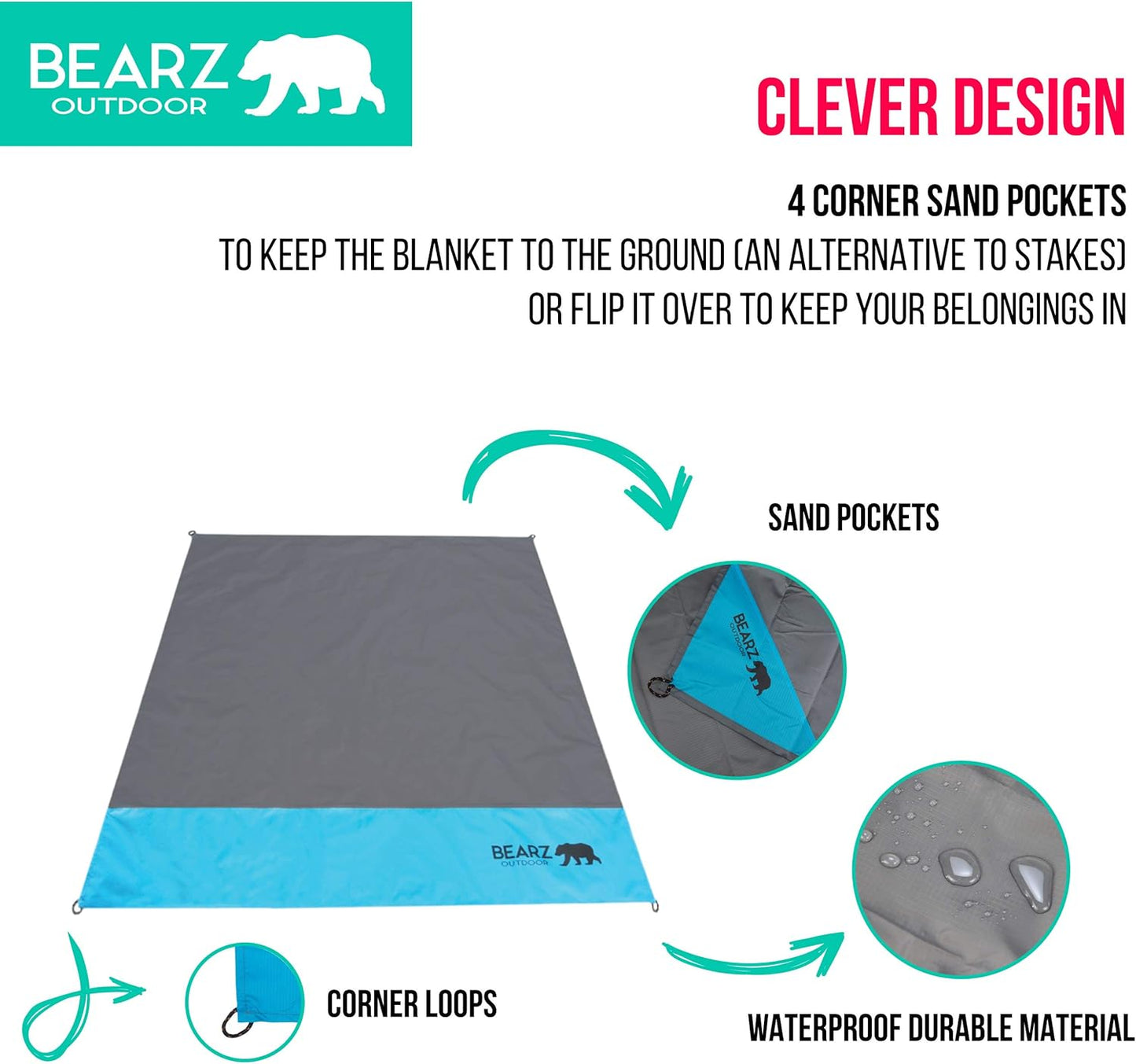 Pocket Blanket - Beach Blanket Waterproof Sandproof, Picnic Blankets Waterproof Foldable, Lightweight & Compact for Hiking, Camping, Travel, Festival Accessories