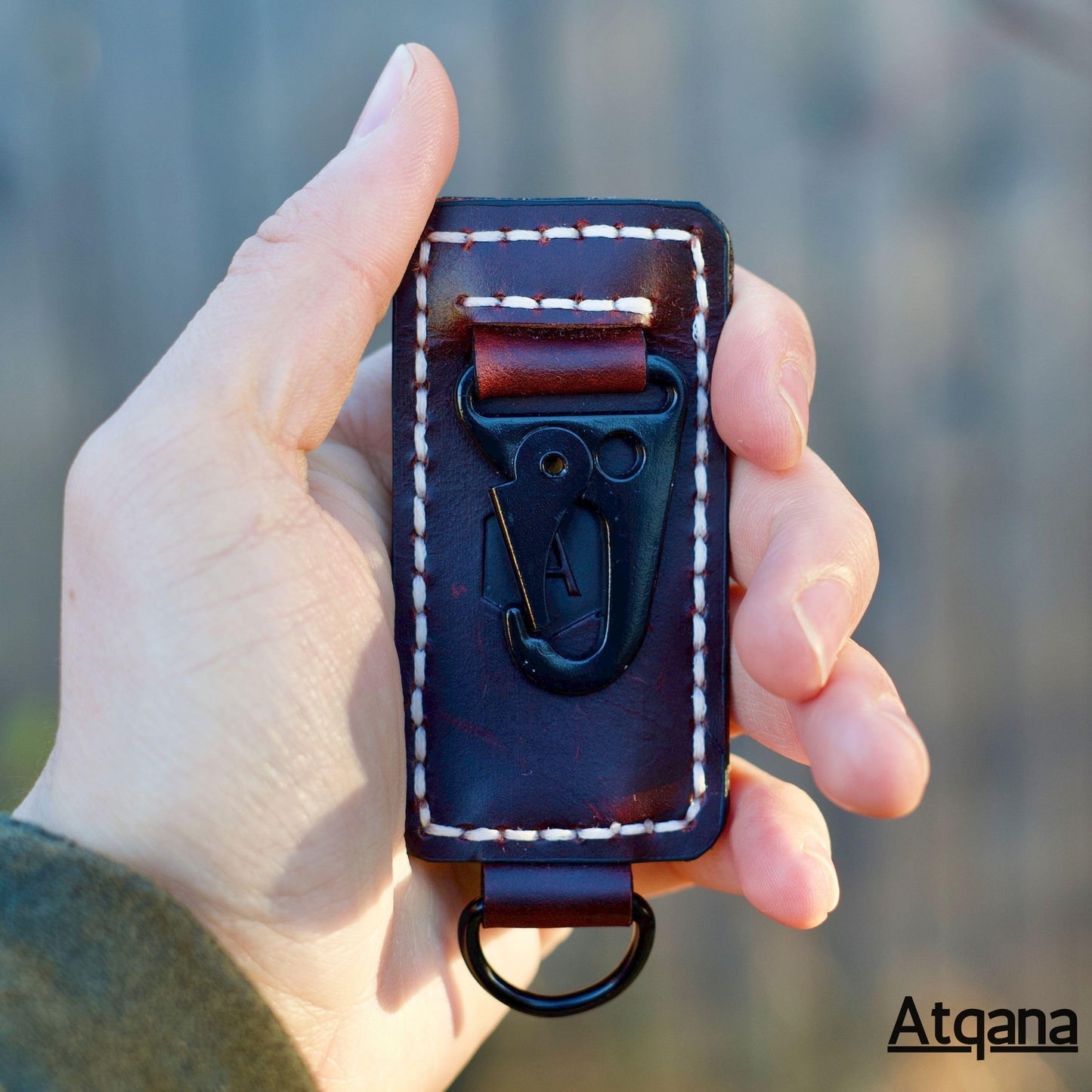 Atqana Leather Belt Key Holder (Premium Leather) - Handmade EDC Keychain Clip for Belt with Heavy Duty Key Fob Holder and D Ring (Extra Dark Brown)