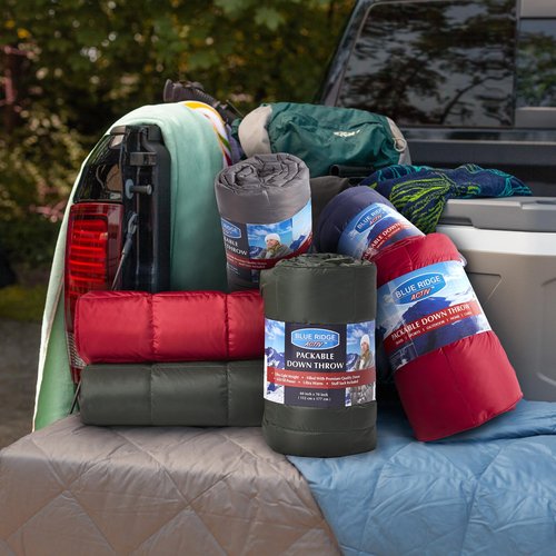 Blue Ridge Activ Fluffy 650 Fill Power Outdoor Packable Down Throw Blanket for Camping Hiking with Carrying Pouch - Lightweight and Durable Blanket 60" x 70" for Traveling, Beach Trips