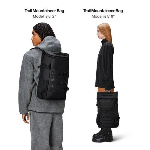 RAINS Trail Mountaineer Bag - Waterproof, Unisex, Sporty Rucksack for Work, higher education, Travel (Black)