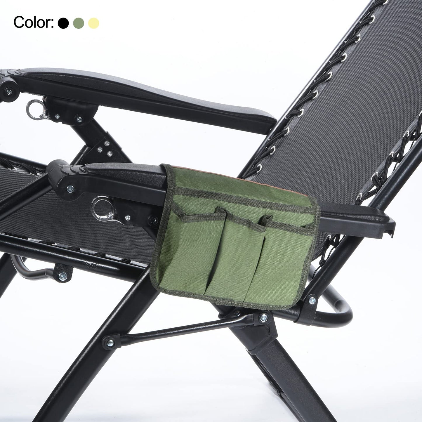 PATIKIL Chair Armrest Organizer, 2 Pack Outdoor Folding Chairs Arm Rest Side Magazines Snacks Bag Waterproof Storage Pouch for Camping, Black Green