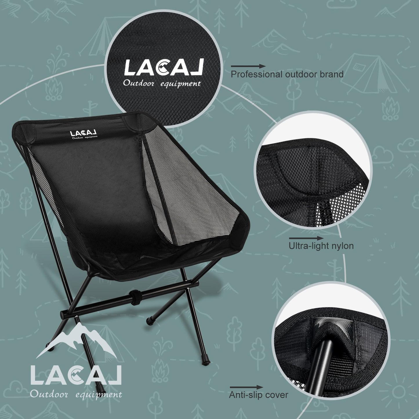 G2 GO2GETHER Ultra-Light Folding Camping Chair, All-Aluminum Frame, Surper Breathable Fabric, Easy to Carry, Compact Storage Size (1, Black)