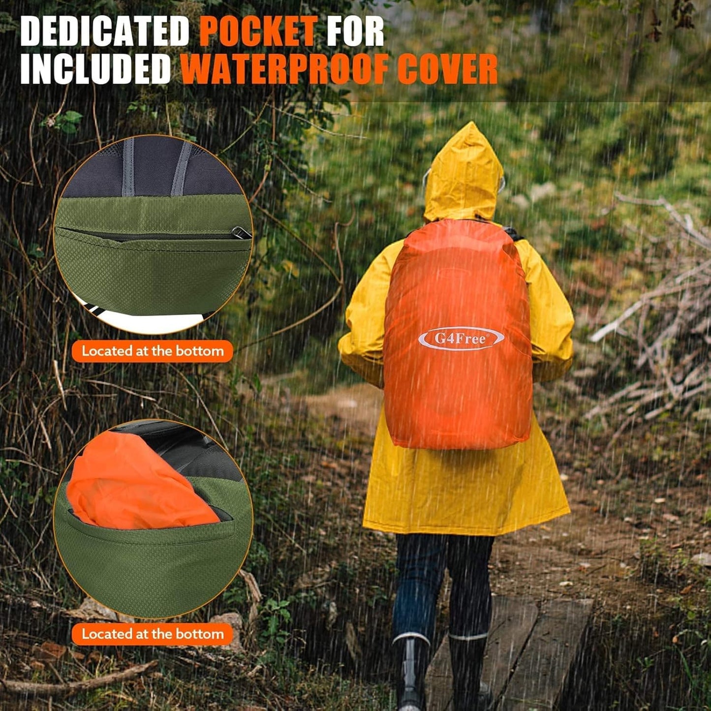 G4Free 35L Hiking Backpack Water Resistant Outdoor Sports Travel Daypack Lightweight with Rain Cover for Women Men (Peacock Green)