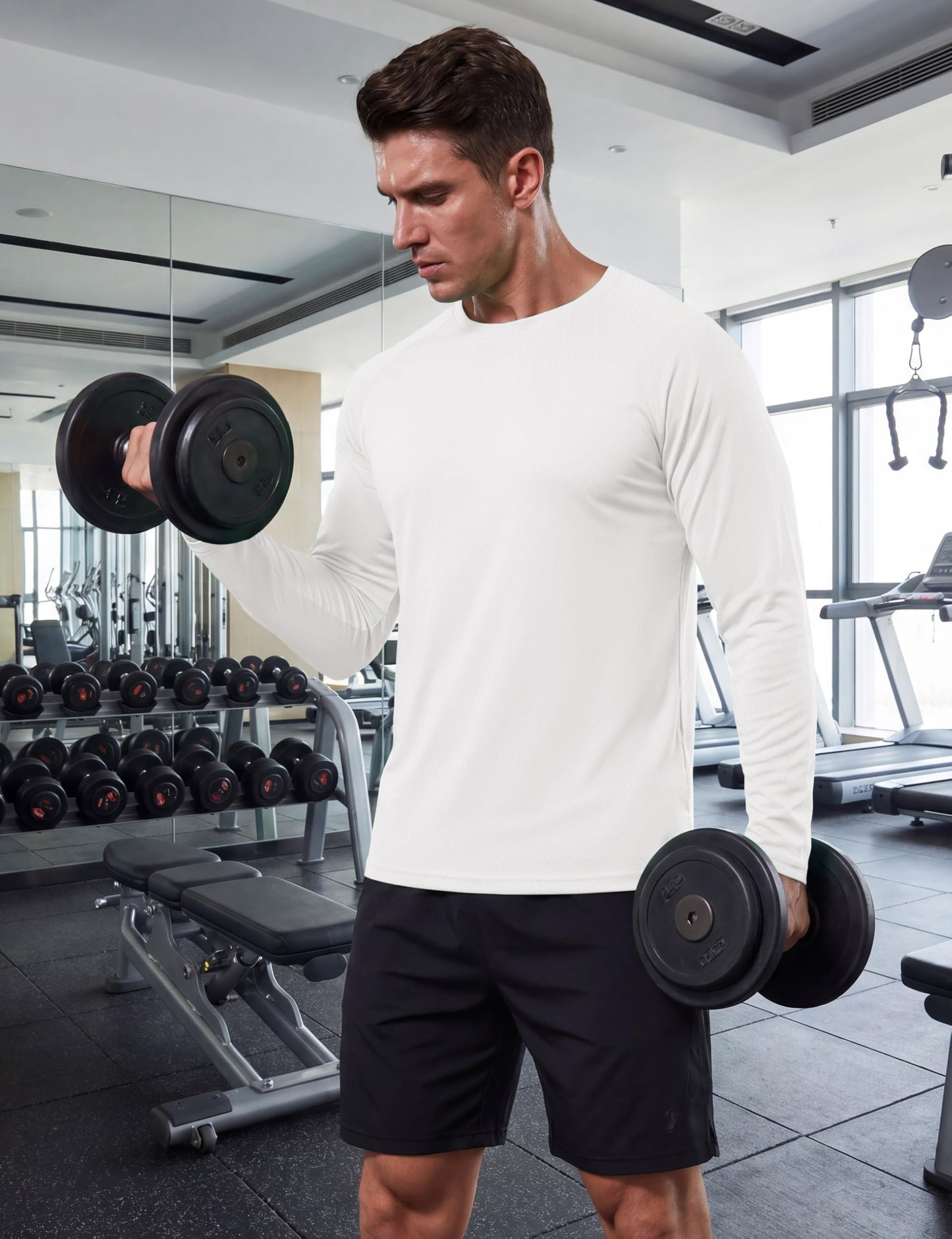 KEFITEVD Mens Sun Shirts UV Protection Long Sleeve Quick Dry Swim Shirts SPF UPF 50+ Rash Guard Running Fishing T-Shirts White