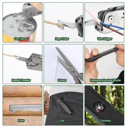 AWY68ZMGO 24-in-1 Multitool, Multitool Plier with Scissor, Saw, Screwdriver, Fire Starter, Whistle, Security Lock, etc. for Camping, Hiking, Simple Repair, Gift