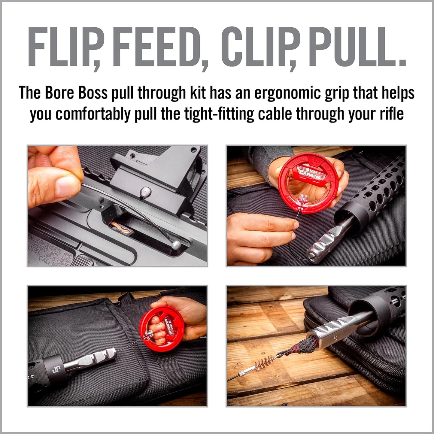 Real Avid Bore Boss Gun Cleaning System - Rapid Pull Through Barrel & Bore Cleaning Cable with Integrated Brush & Mop - Choose Style Below