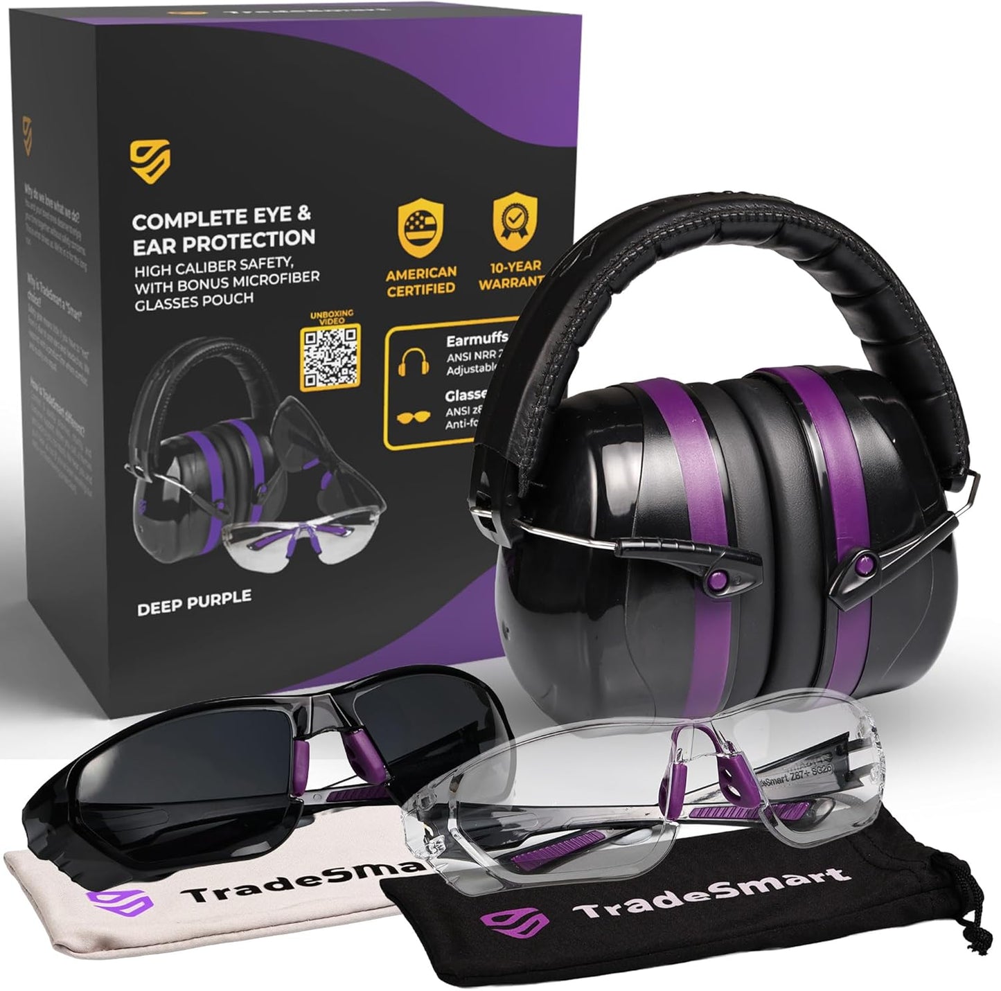 TradeSmart High-Performance Earmuffs for Shooting Range & Shooting Eye Protection Glasses + Firearm Confidence Course
