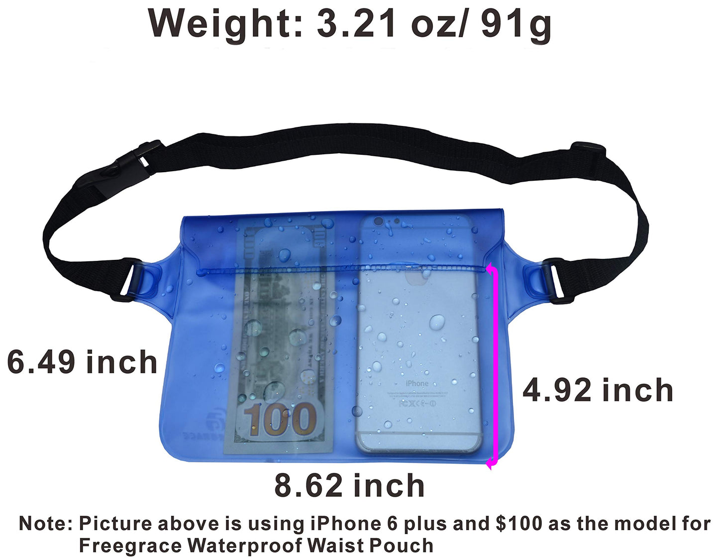 Premium Waterproof Pouch Set with Waist/Shoulder Strap - Best Way to Keep Your Phone and Valuables Dry and Safe - Perfect for Boating Swimming Snorkeling Kayaking (Blue + Waterproof Case)