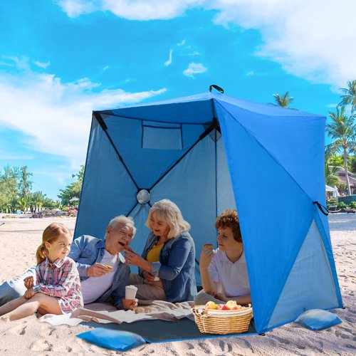 EAGLE PEAK Pop up Beach Tent, Beach Canopy Tent Sun Shade, UPF50+ UV Protection, Water and Wind Resistant, Easy Setup Cabana Shade Canopy 3-4 Person Capacity, Blue