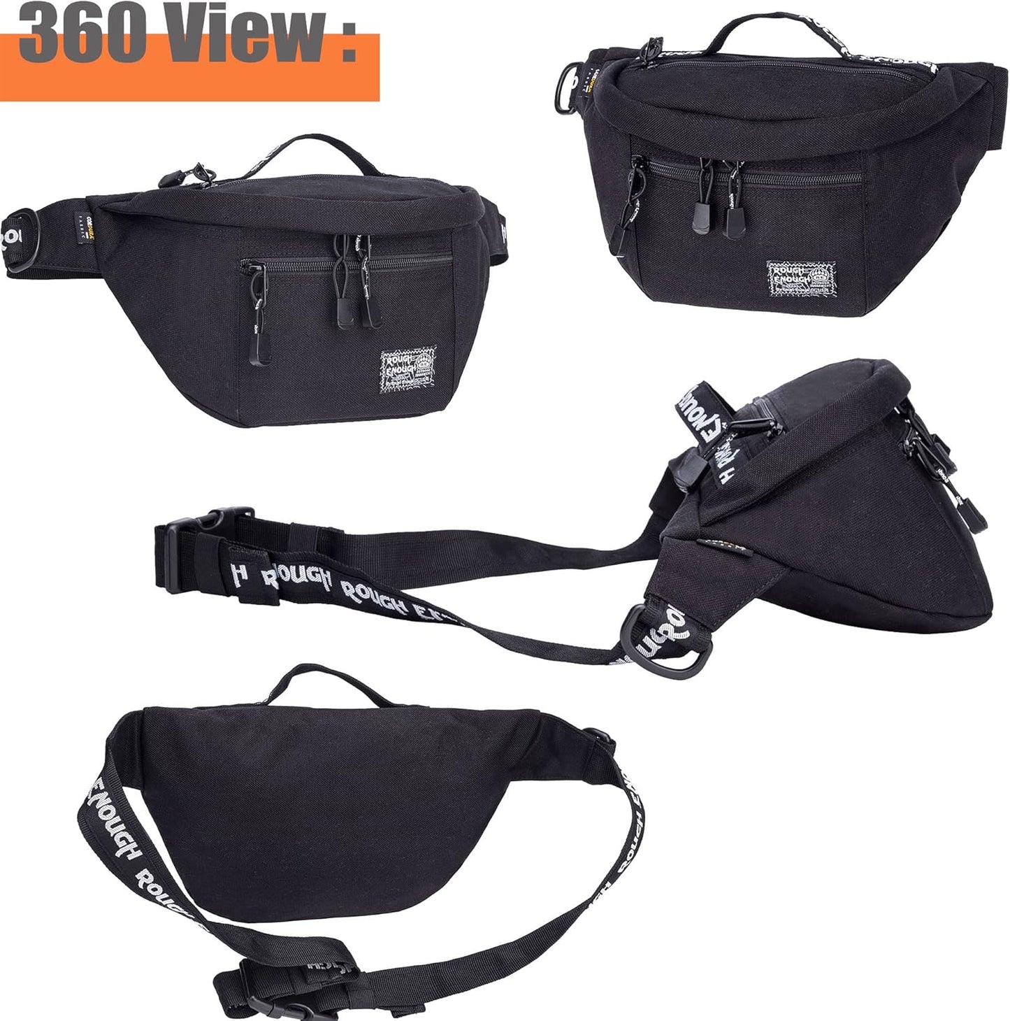 Rough Enough Tactical Fanny Pack for Men Lightweight Waterproof Waist Bag Crossbody for Fishing Hiking Dog Walking (Black)