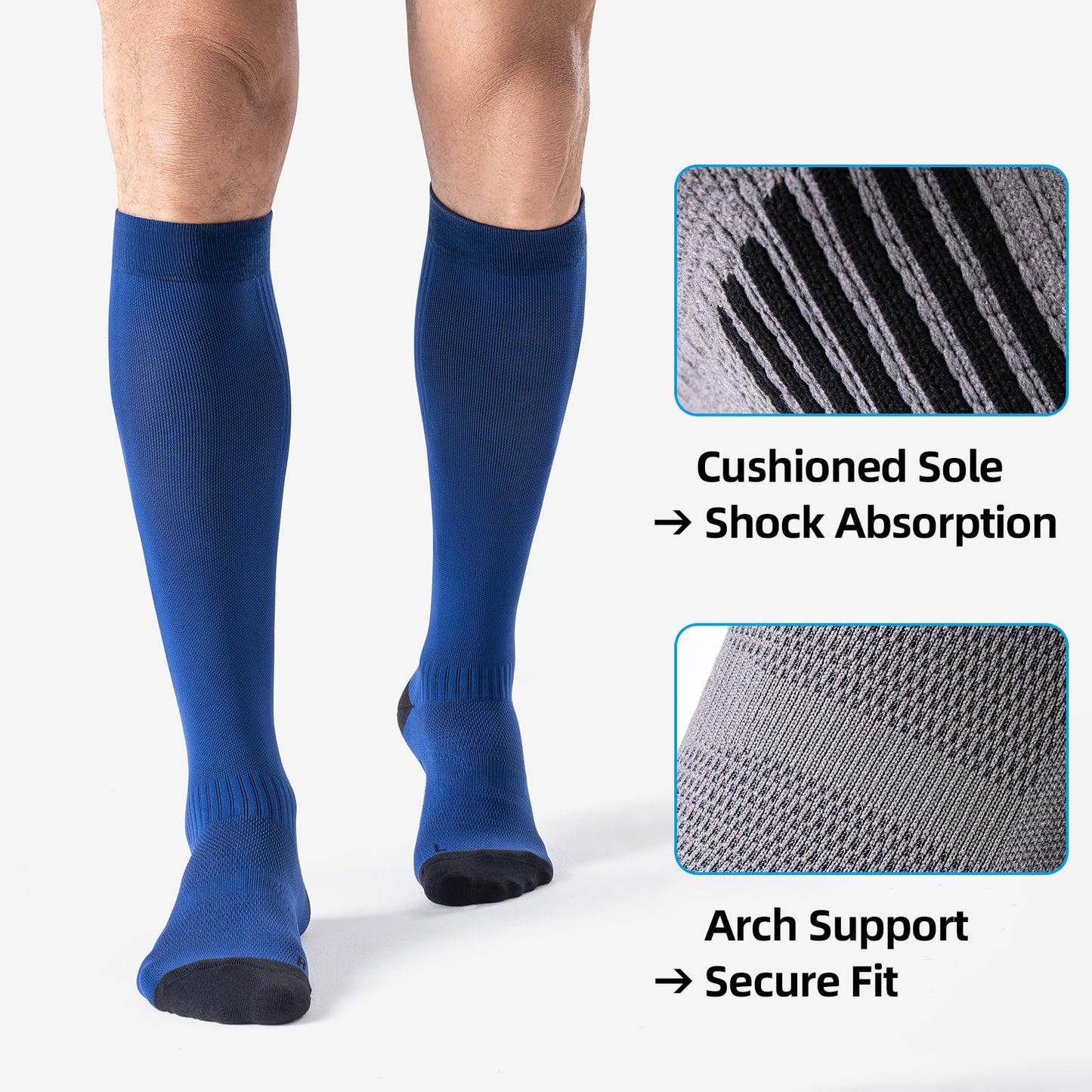 3 Pairs Easy On/Off Compression Socks - 15-20 mmHg Moderate Support Socks with Cushioned Sole and Seamless Toe