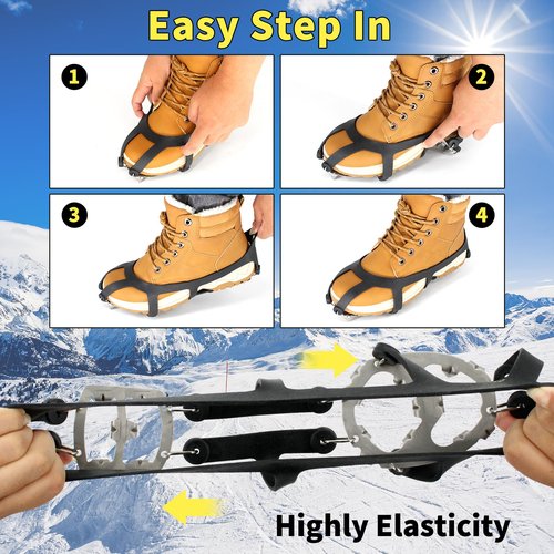 Xproutdoor Ice Cleats, Upgraded Snow Grips 18 Stainless Steel Spikes Crampons, Strong Traction Anti-Slip, Walking Hiking on Ice & Snow Ground, Mountain Climbing, for Shoes Boots