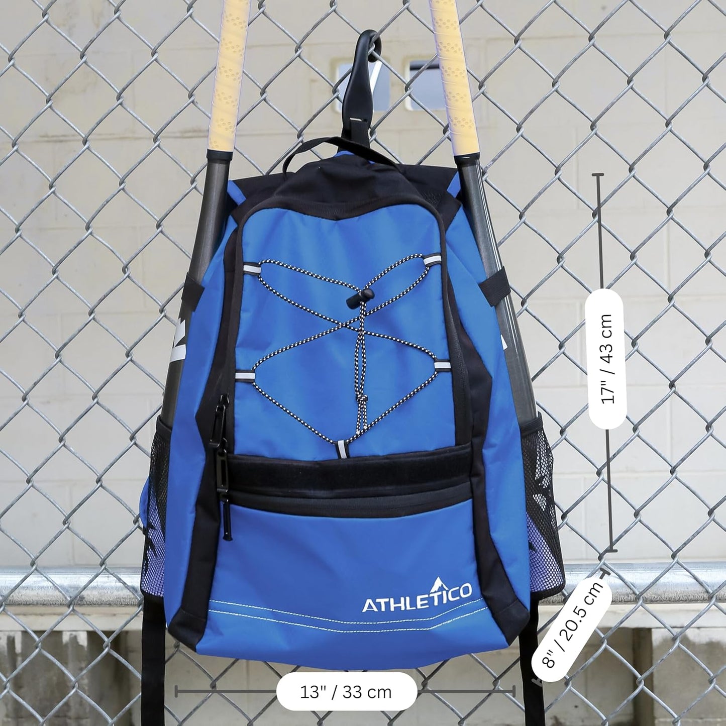 Athletico Youth Baseball Bag - Bat Backpack for Baseball, T-Ball & Softball Equipment & Gear | Holds Bat, Helmet, Glove | Fence Hook (Blue)