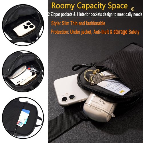 Mini Sling Bag Men Women Small Crossbody Bag Waterproof Phone Chest Bag Fanny Packs Personal Pocket Bag Hiking Backpack (Black-Small(W*D*H=17 * 3 * 22cm))