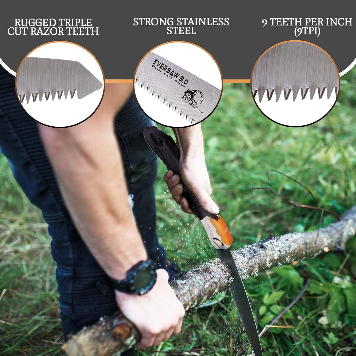 EverSaw Folding Hand Saw 8 inch Compact Camp Saw for Trees Pruning and Gardening