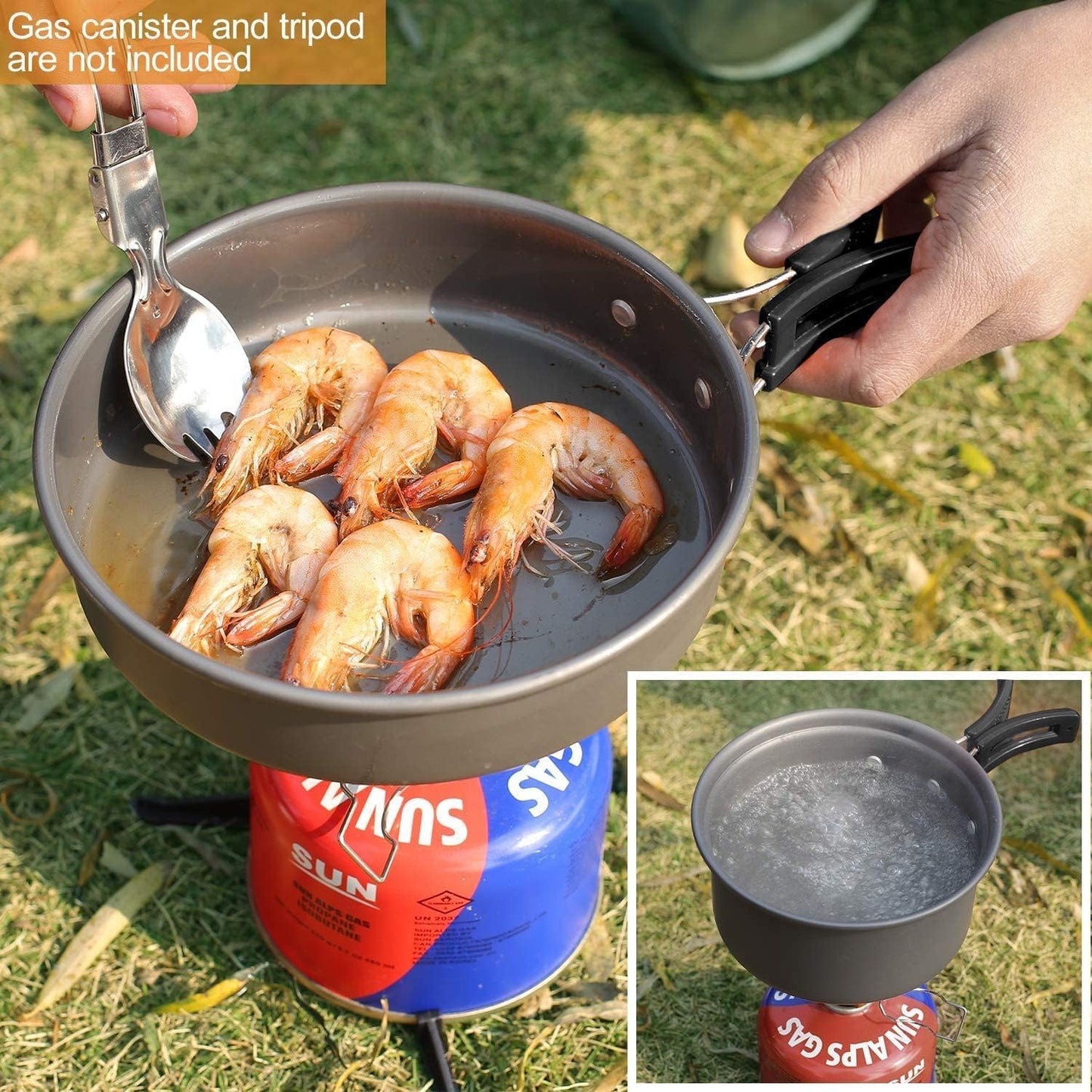 REDCAMP 6/10/11/12/14/15/19 PCS Camping Cookware Mess Kit Camping Gear Campfire Utensils Lightweight Stackable Pot Pan Bowls Soup Spoon with Storage Bag for Camping, Backpacking, Outdoor Cooking