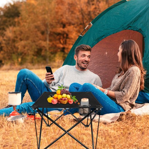 Zorpupoa Folding Camping Table, 600D Oxford Portable Picnic Tables Lightweight Folding Table Beach Table with 2 Cup Holder for BBQ Outdoor Fishing Beach Picnic and Outdoor Activities