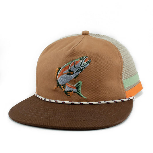 fish on hat Unisex Snapback Trucker Hat (Cotton Blend, Cacao Trout)