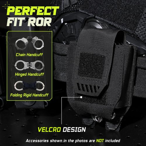 Molle Handcuff Pouch, Handcuff Holder for Duty Belt/Police Vest, Handcuffs Case Fit Chain/Hinged/Folding/Asp Handcuffs, Quick Release Hand Cuff Holster for Police, Security Guard Accessoires