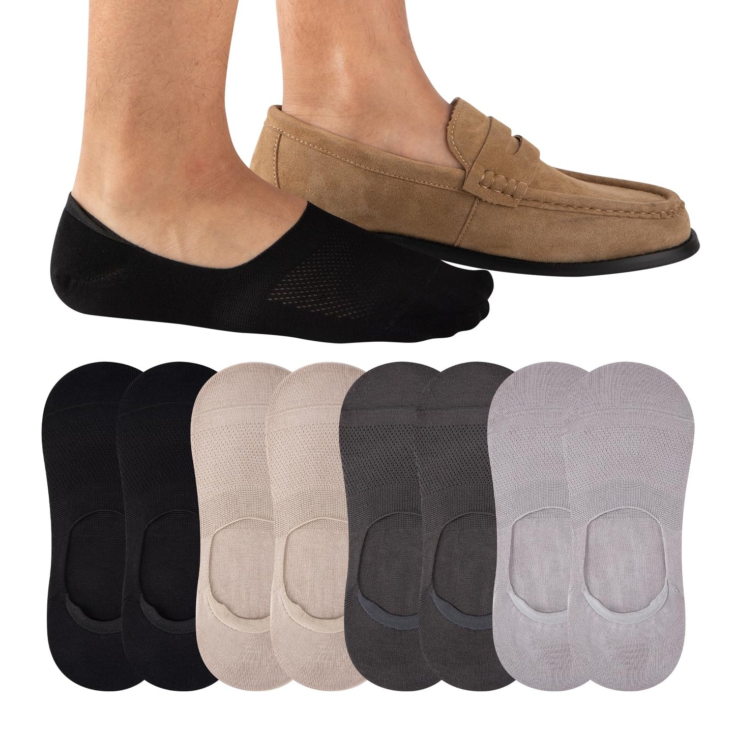 Cooplus 8 Pairs No Show Socks Men Non Slip Low Cut Cotton Invisible Socks for Loafer Flats