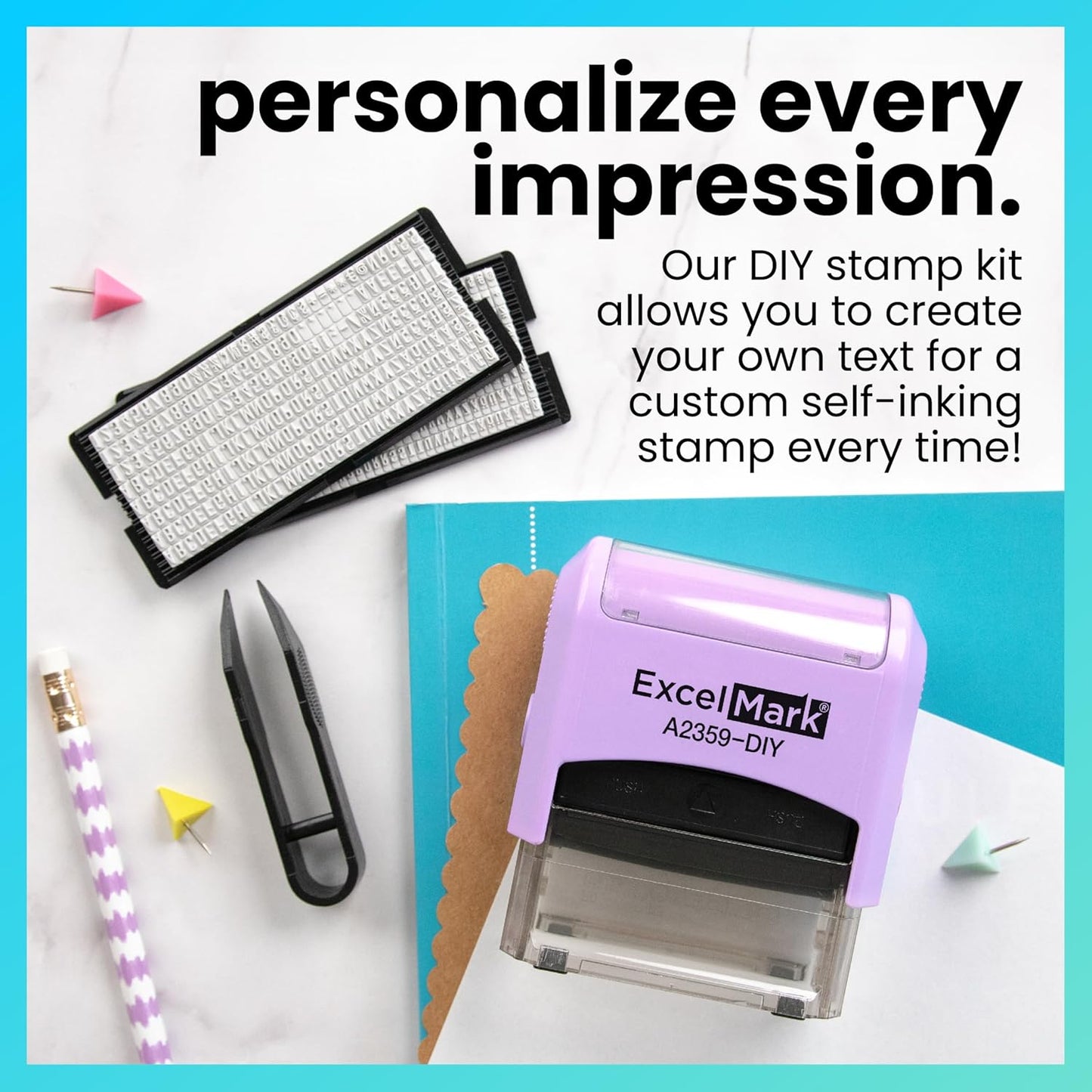 ExcelMark Self-Inking DIY Custom Rubber Stamp Kit - Personalized Stamper for Business or Home - Address Stamp, Message Stamp, and More (Black)